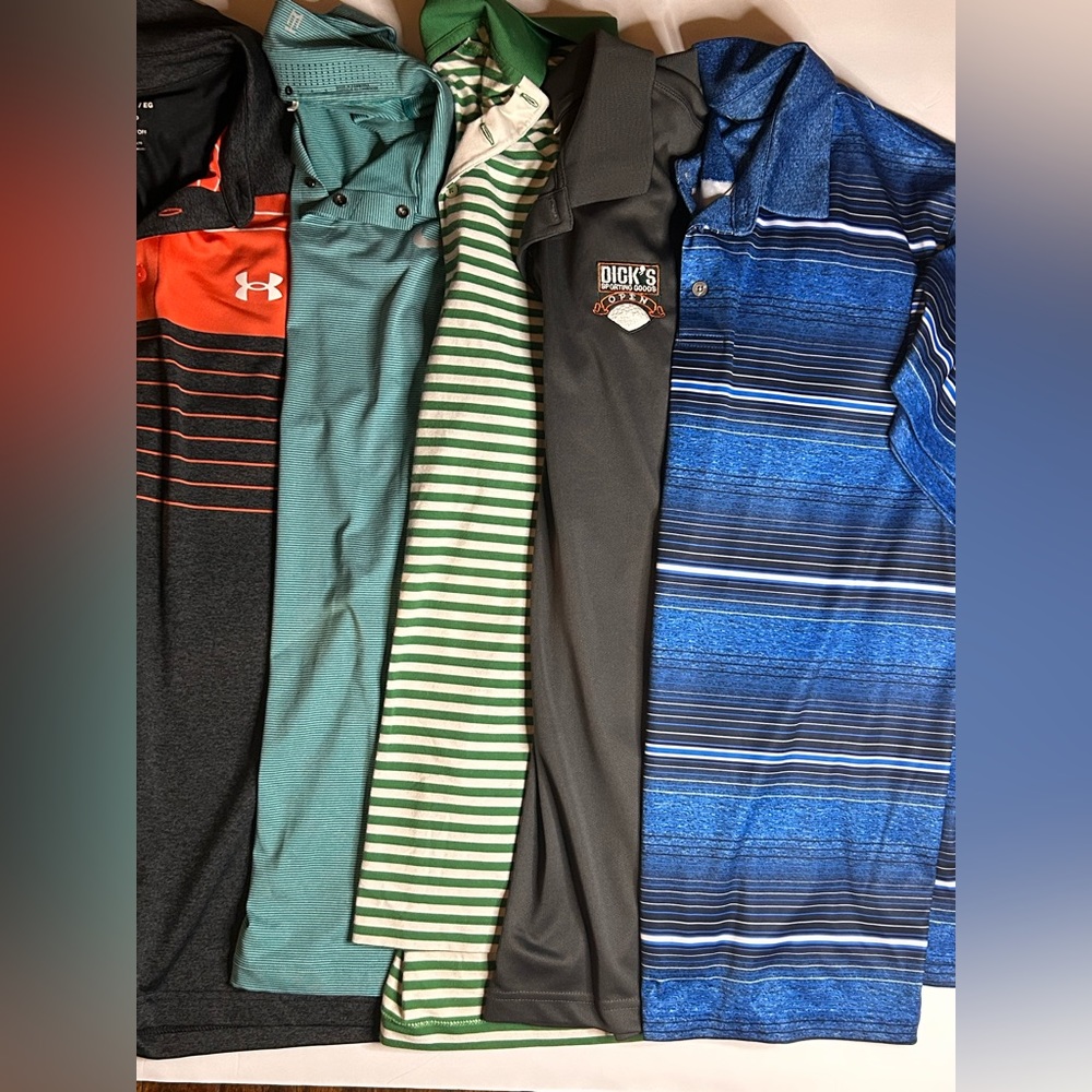 Lot of 5 Mens Golf polos L/XL Nike, PGA Tour, Under Armor, Polo Ralph Lauren